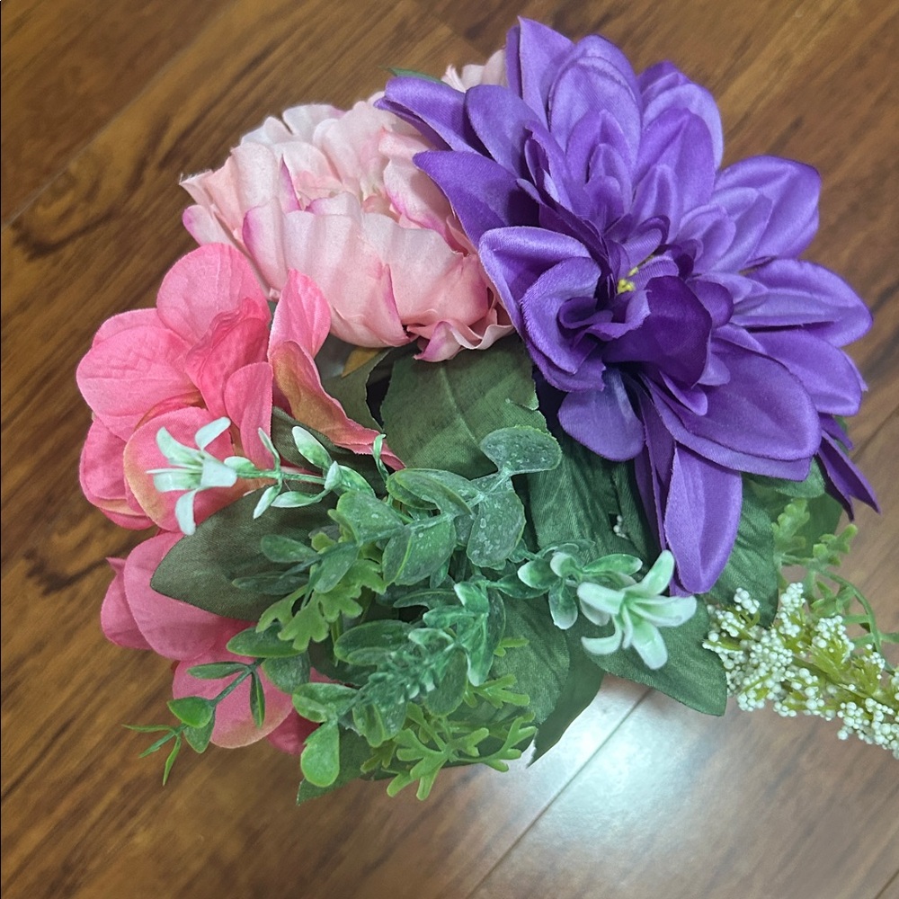Purple Artificial Flower Arrangement in Modern Pot - Picture 3 of 5